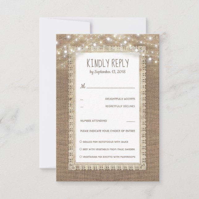 Rustic Burlap Lace Wedding RSVP (Front)