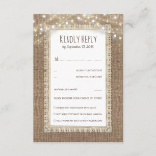 Rustic Burlap Lace Wedding RSVP Card