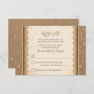 Rustic Burlap Lace Wedding RSVP Card