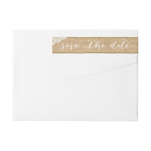 Rustic Burlap & Lace Wedding Save the Date Wrap Around Label