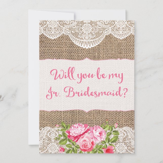 Rustic Burlap Lace Will you be my Jr Bridesmaid Invitation (Front)