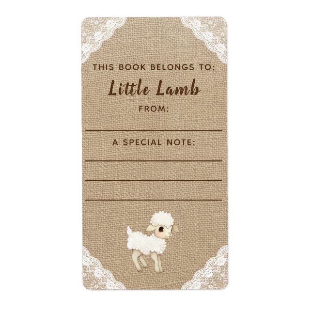 Rustic Burlap Lamb Baby Shower Book Plate (Front)