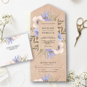 Rustic Burlap Lavender Floral Bouquet Wedding All In One Invitation