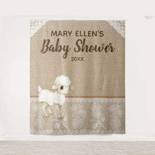 Rustic Burlap Little Lamb Baby Shower Backdrop Tapestry
