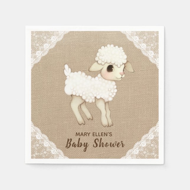 Rustic Burlap Little Lamb Baby Shower Paper Napkin (Front)