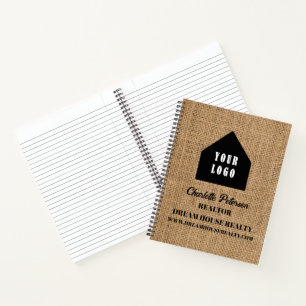 Rustic Burlap Logo Real Estate Agent Realtor Notebook