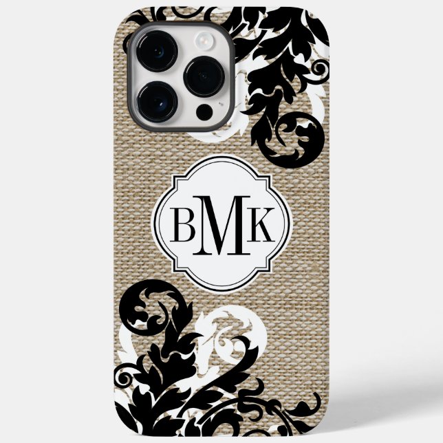 Rustic Burlap Look and Flourish Monogram Case-Mate iPhone Case (Back)