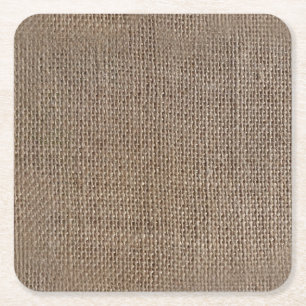 Rustic Burlap-Look Brown Printed Background Square Paper Coaster