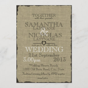 Rustic Burlap Look Wedding 5x7 Invitation