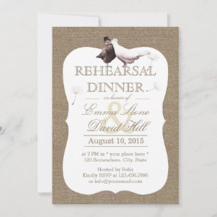 Rustic Burlap Love Birds Rehearsal Dinner Invitation