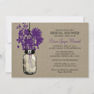 Rustic Burlap Mason Jar and Wildflowers Invitation