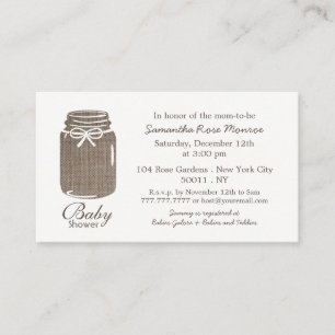 Rustic Burlap, Mason Jar Baby Shower Invitation