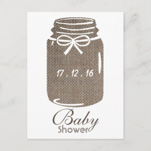 Rustic Burlap Mason Jar Baby Shower Invitation Postcard