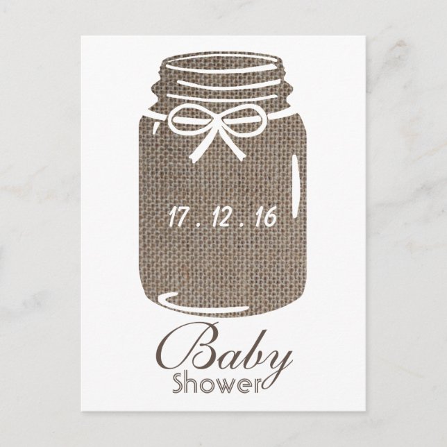 Rustic Burlap Mason Jar Baby Shower Invitation Postcard (Front)