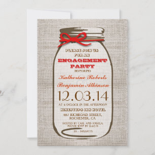 Rustic Burlap Mason Jar Engagement Party Invitation