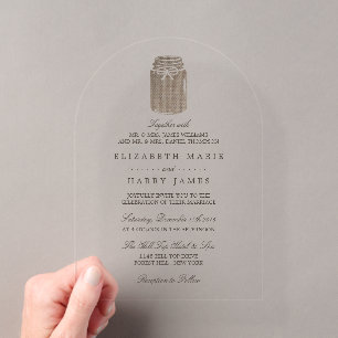 Rustic Burlap Mason Jar Wedding Acrylic Invitations