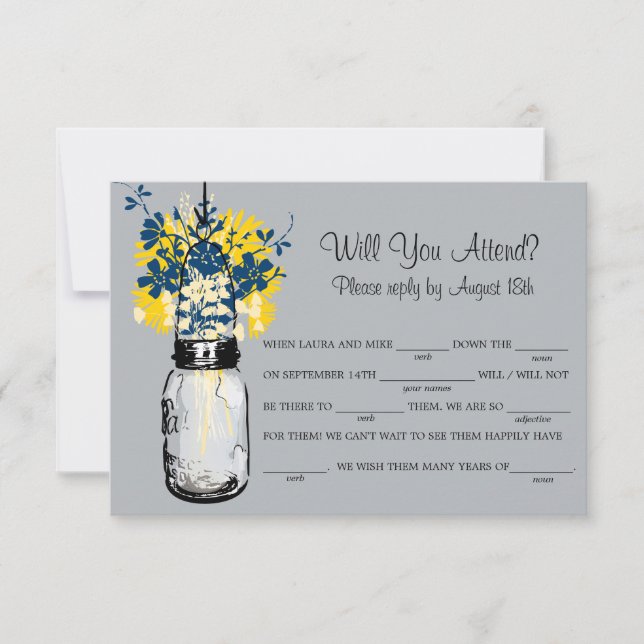 Rustic Burlap Mason Jar Wildflowers LIB RSVP Card (Front)