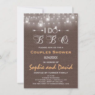 Rustic Burlap Mason Jars String Lights I DO BBQ Invitation