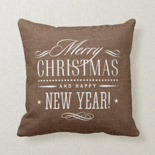Rustic Burlap Merry Christmas Decor Cushion