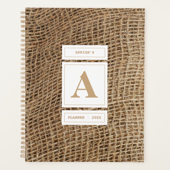 Rustic Burlap Monogram Initial Appointment Book Planner (Front)