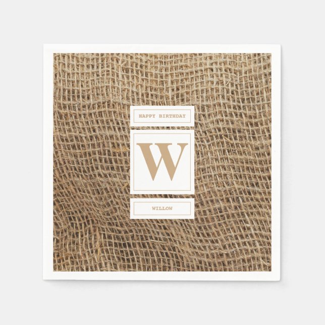 Rustic Burlap Monogram Initial Napkin (Front)