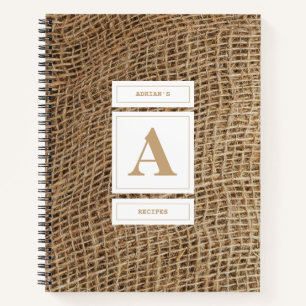 Rustic Burlap Monogram Initial Recipes Notebook