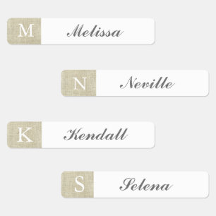 Rustic burlap monogram waterproof labels