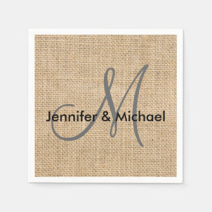 Rustic Burlap Monogram Wedding Bride Groom Names Napkin