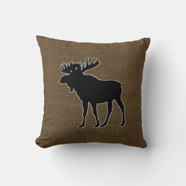 Rustic Burlap Moose Cushion (Front)