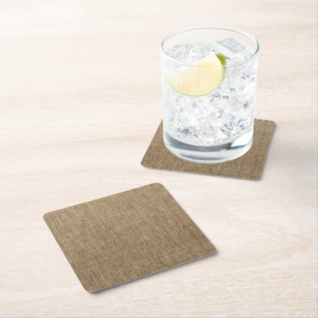 rustic burlap nature pattern square paper coaster (Insitu)