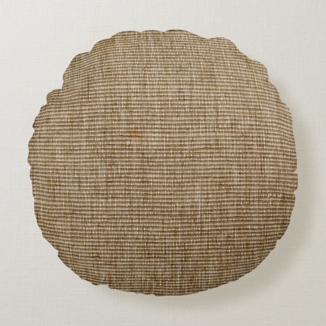 Rustic Burlap Nature Round Pillow – Cottage Chic  (Front)