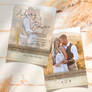 Rustic Burlap Pampass Grass Eco Boho Photo Wedding Invitation