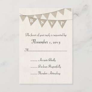 Rustic Burlap Pennant Wedding RSVP Card
