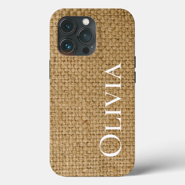 Rustic Burlap Personalised Cute Simple Case-Mate iPhone Case (Back)