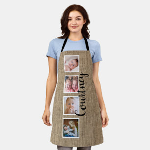 Rustic burlap photo collage custom name apron