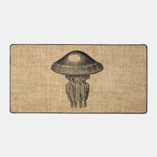 Rustic Burlap Photo Image Jellyfish Design Desk Mat