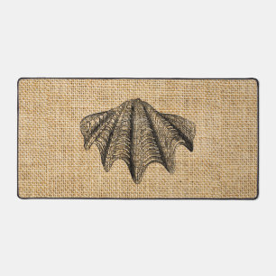 Rustic Burlap Photo Image Seashells Design Desk Mat