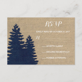 Rustic Burlap Pine Trees Winter Wedding RSVP Card