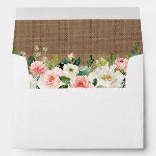 Rustic Burlap Pink White Floral Wedding Envelope