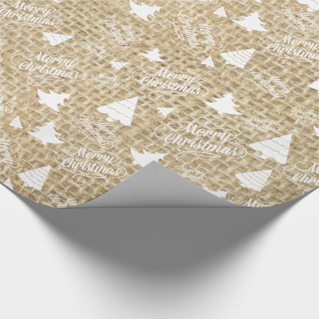 Rustic Burlap Print Merry Christmas Tree Gift Wrap (Corner)