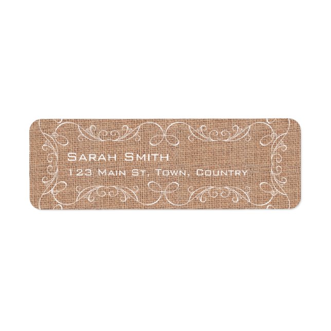 Rustic Burlap Print Wedding Address Labels (Front)