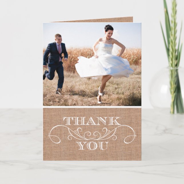 Rustic Burlap Print Wedding Thank You Cards (Front)