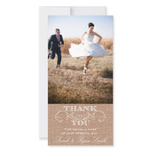 Rustic Burlap Print Wedding Thank You Photo Cards