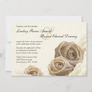 Rustic Burlap Rose Flowers Wedding Invitation