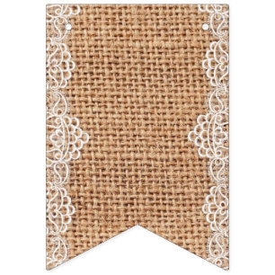 Rustic Burlap Sack with White Lace. Bunting