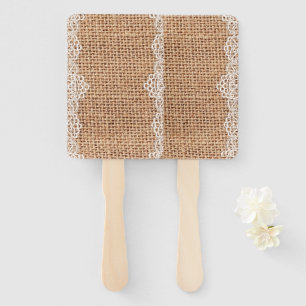 Rustic Burlap Sack with White Lace. Hand Fan