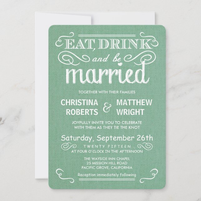 Rustic Burlap Sage Green Wedding Invitations (Front)