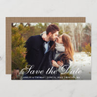 Rustic Burlap Save the Date Couple Photo