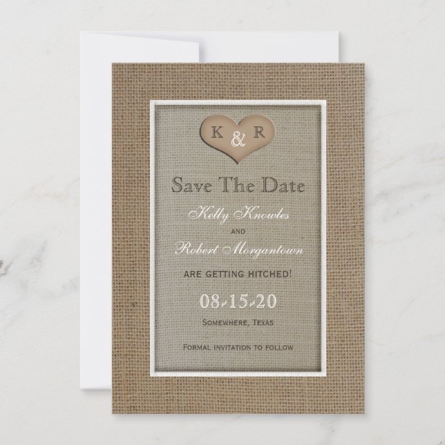 Rustic Burlap Save the Date Invitation (Front)