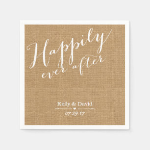 Rustic Burlap Script Happily Ever After Wedding Napkin